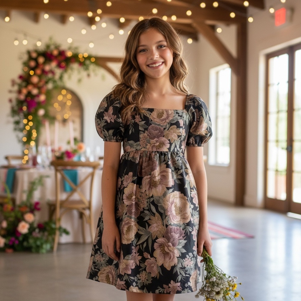 NWT Aqua from Bloomingdales‎ Girls Jacquard Floral Dress Spring Easter Formal